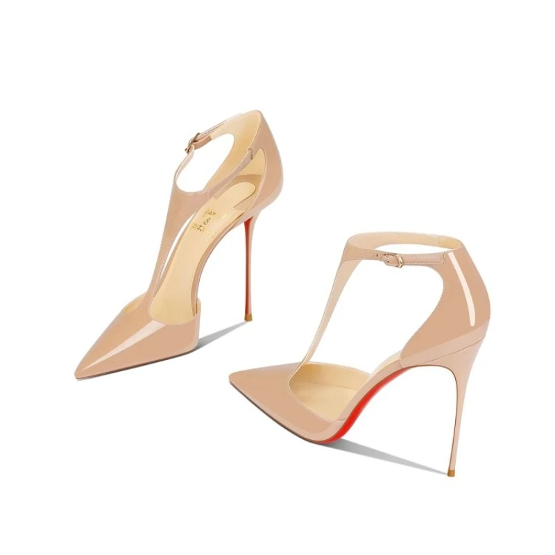 2025 New Summer Style Exquisite Fine Heels Naked Lacquered Leather High Heels for Women with Pointed Ends and Dress