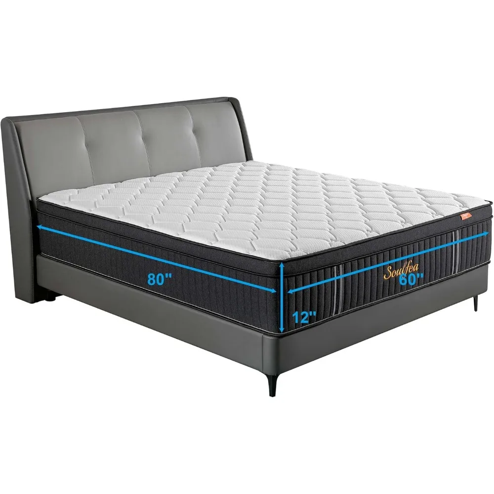 مرتبة هجينة من إسفنج الذاكرة بحجم كوين مقاس 12 بوصة - أسود، محاصر للدعم وجودة نوم محسنة