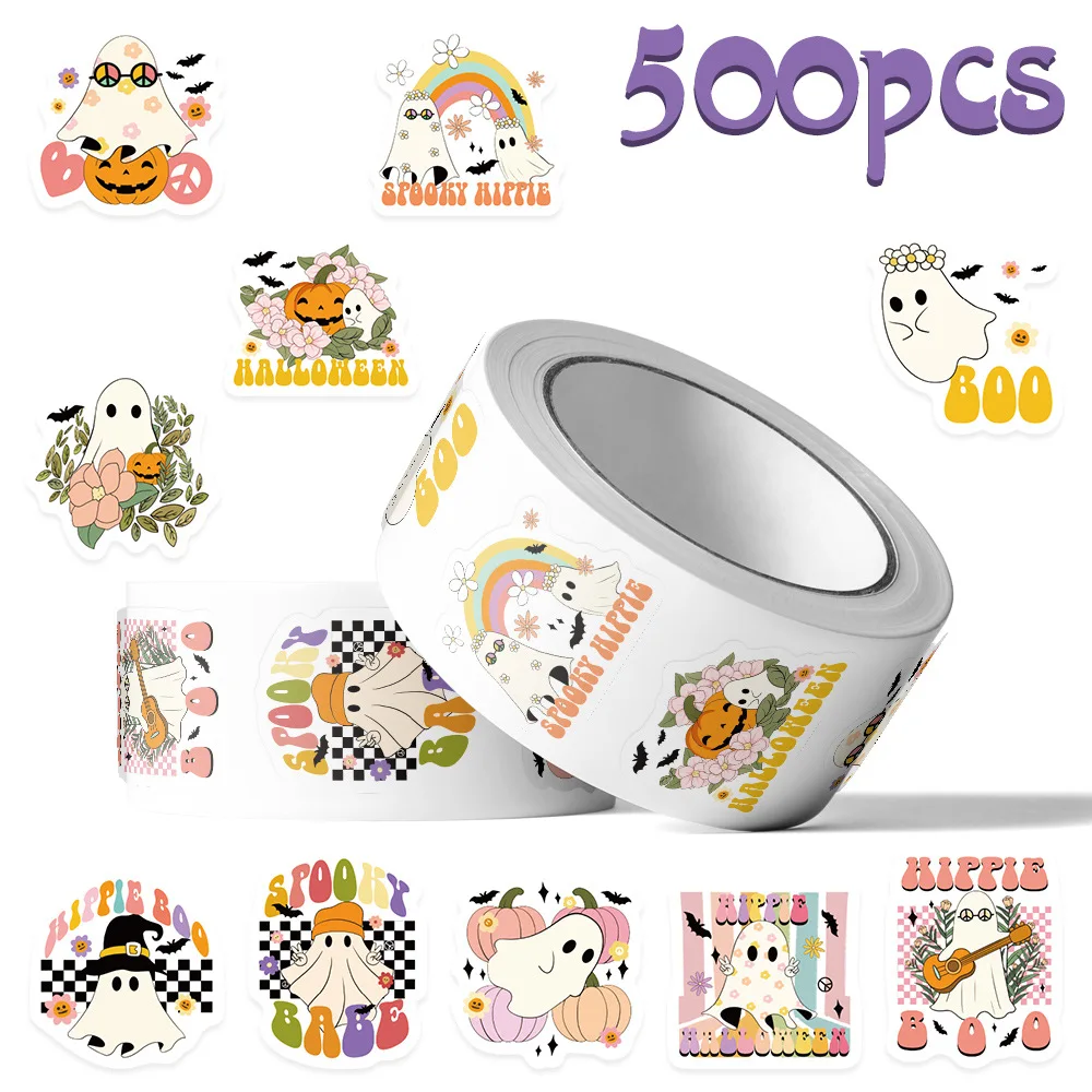

500 шт., Хэллоуин, тыква, хиппи, жуткий Бу, призрак, катящиеся наклейки, маленькая милая игрушка, наклейка, сделай сам, подарок, уплотнительная этикетка, украшение