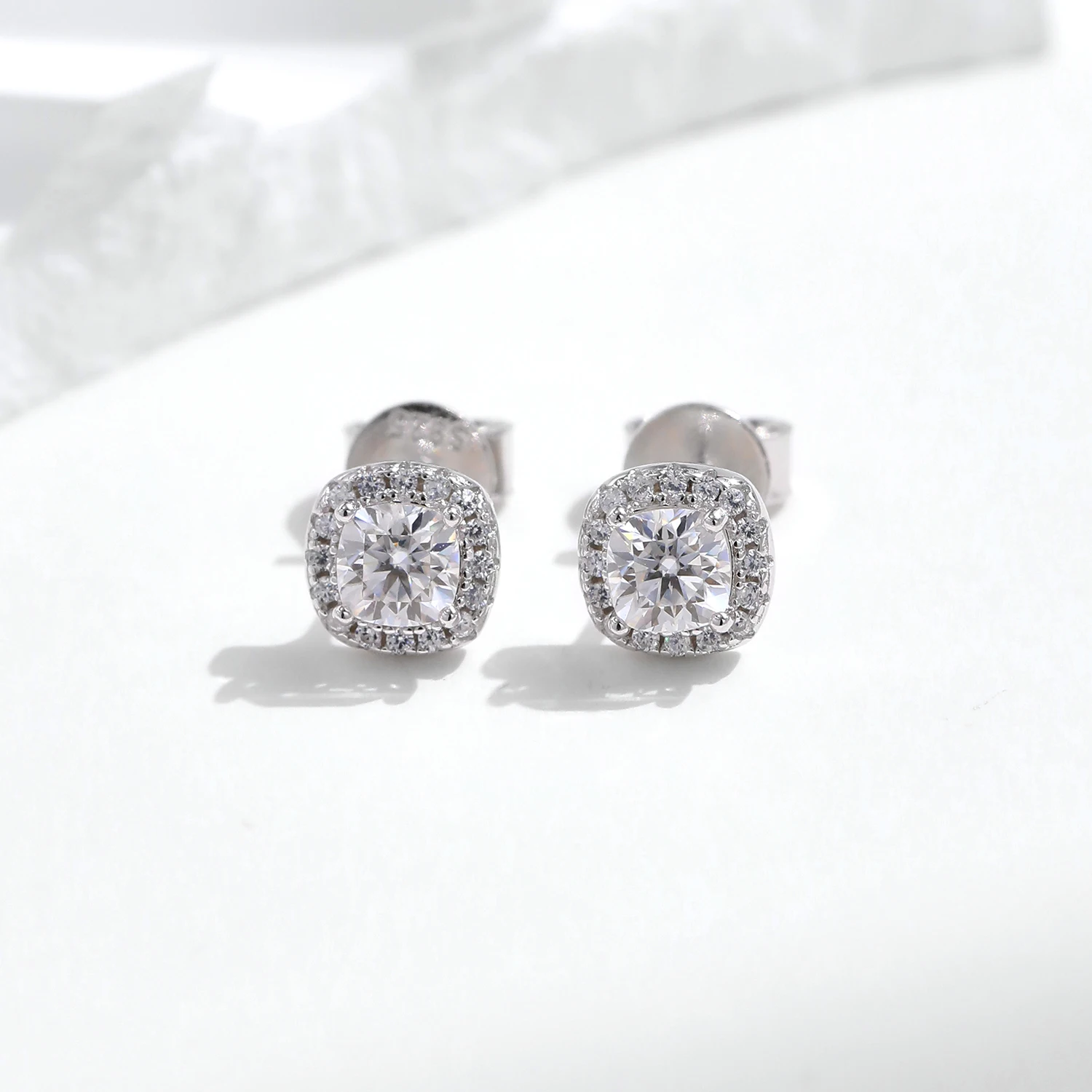MODIAN D Color Moissanite Stud Earrings Brilliant Square Cut Lab Created Diamond 925 Silver Earrings For Women Wedding Jewelry