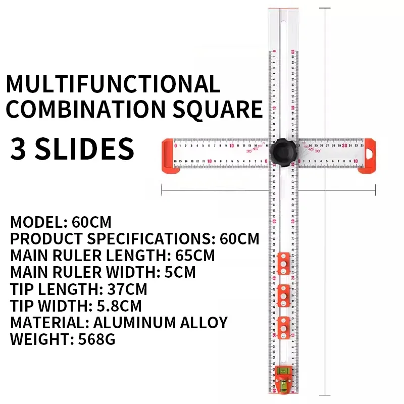 

Multifunctional Combination Angle Ruler for Woodworking Two-in-one Punching Angle Ruler T-shaped Ruler Handle Punching Positioni