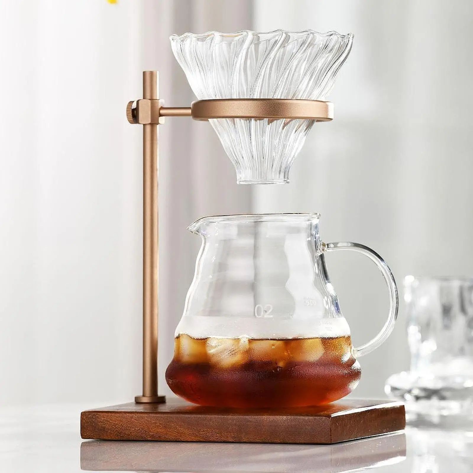 Coffee Dripper Stand Pour Cover Adjustable Height Rack Dripper Filter Holder with Wood Base for Manual Brewing Walnut Wood