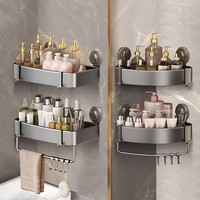 Suction Cup Bathroom Shelves Aluminum Shampoo Rack Without Drilling Corner Shower Shelf Wall Shelf Bathroom Accessories