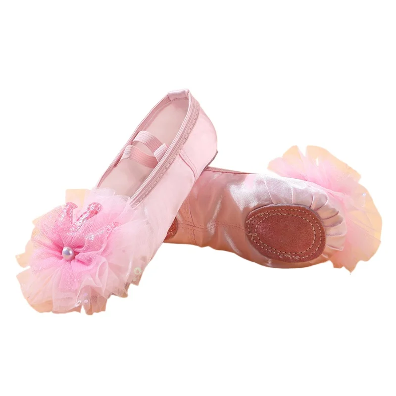 Chaussures de danse plates à semelle souple pour filles, chaussures de ballet pour tout-petits, acclamations de princesse, chaussure d'exercice en dentelle pour enfants