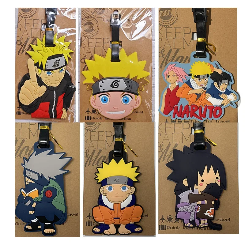 Anime Narutos Luggage Tags Travel Boarding Pass Kawaii Bag PVC Character Model Figure Suitcase Tag ID Address Travel Accessories