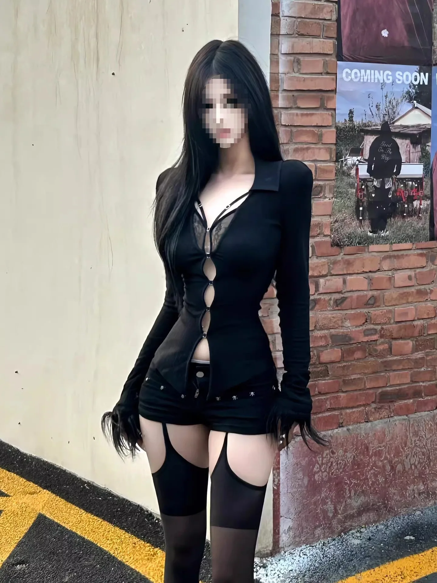 

Korean Spicy Girl V-neck Hollow Out Long Sleeved T-shirt Fashion Y2k Lace Splicing Slim Fit Sexy Women Tees Corset Top