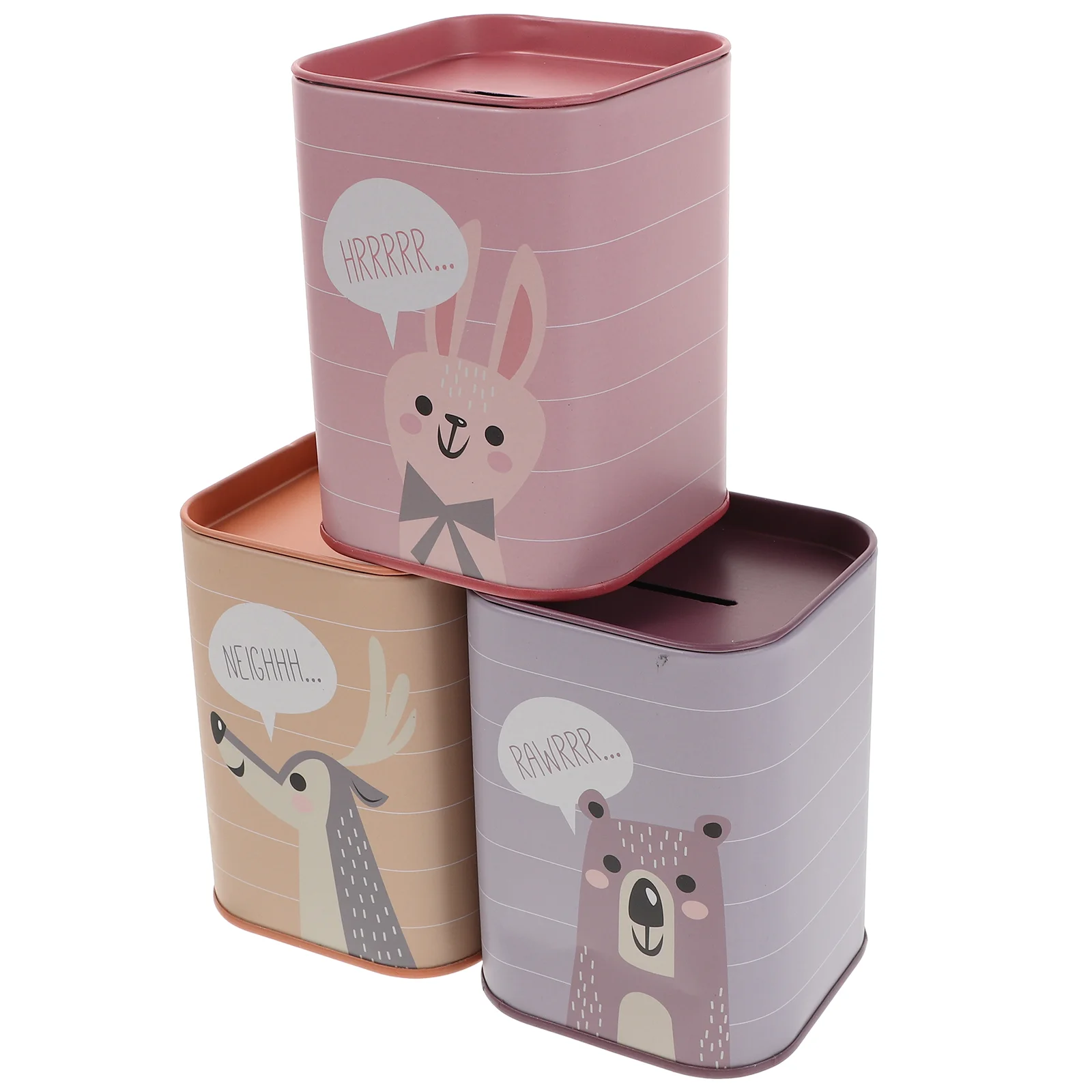 3 Pcs Student Savings Tin Can Coin Bank Girls Piggy Decor Children Cartoon Pot for Kids Lovely Square Gift