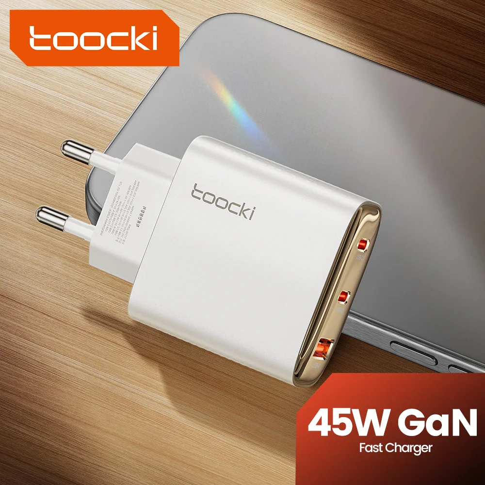 Toocki 45W GaN Ładowarka USB typu C QC 4.0 Szybkie ładowanie Podwójne ładowanie typu C Szybka ładowarka do telefonu iPhone 15 14 13 12 Pro Max