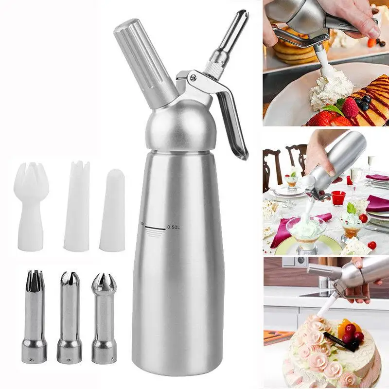 

Kitchen Siphon Cream Foaming Accessories 500/1000ml Dispenser Gun Tools Cream Cream Chantilly Pure +nozzle Whipped Aluminum Gun