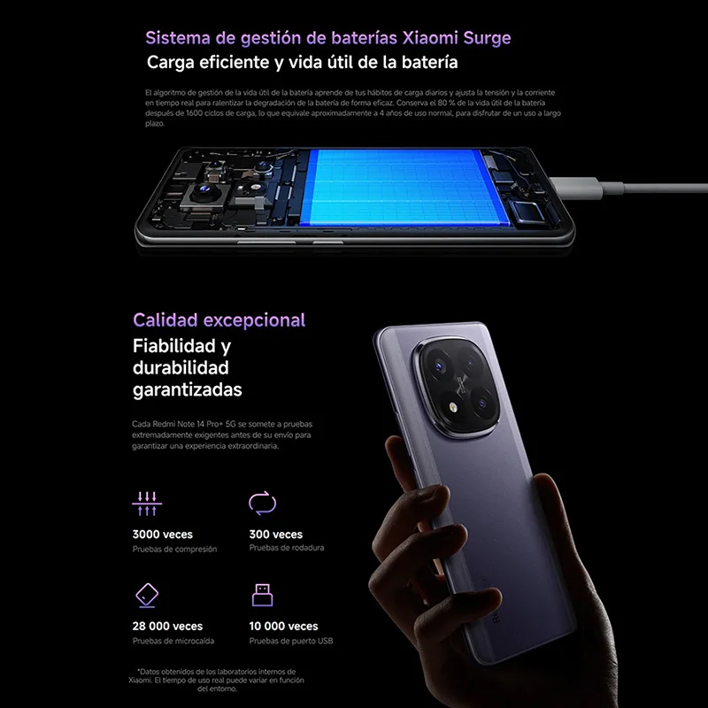 Xiaomi Redmi Note 14 Pro Plus 5G NFC, Snapdragon® 7s Gen 3,Pantalla AMOLED de 6,67″ 1,5K,Cámara de 200MP,Cargador no Incluido 3