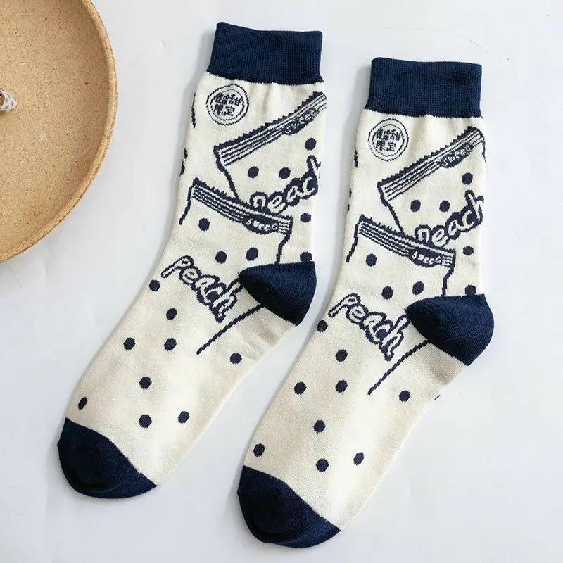 Calcetines de algodón con estampado de dibujos animados para mujer, medias divertidas de estilo Kawaii para primavera y otoño, 12601