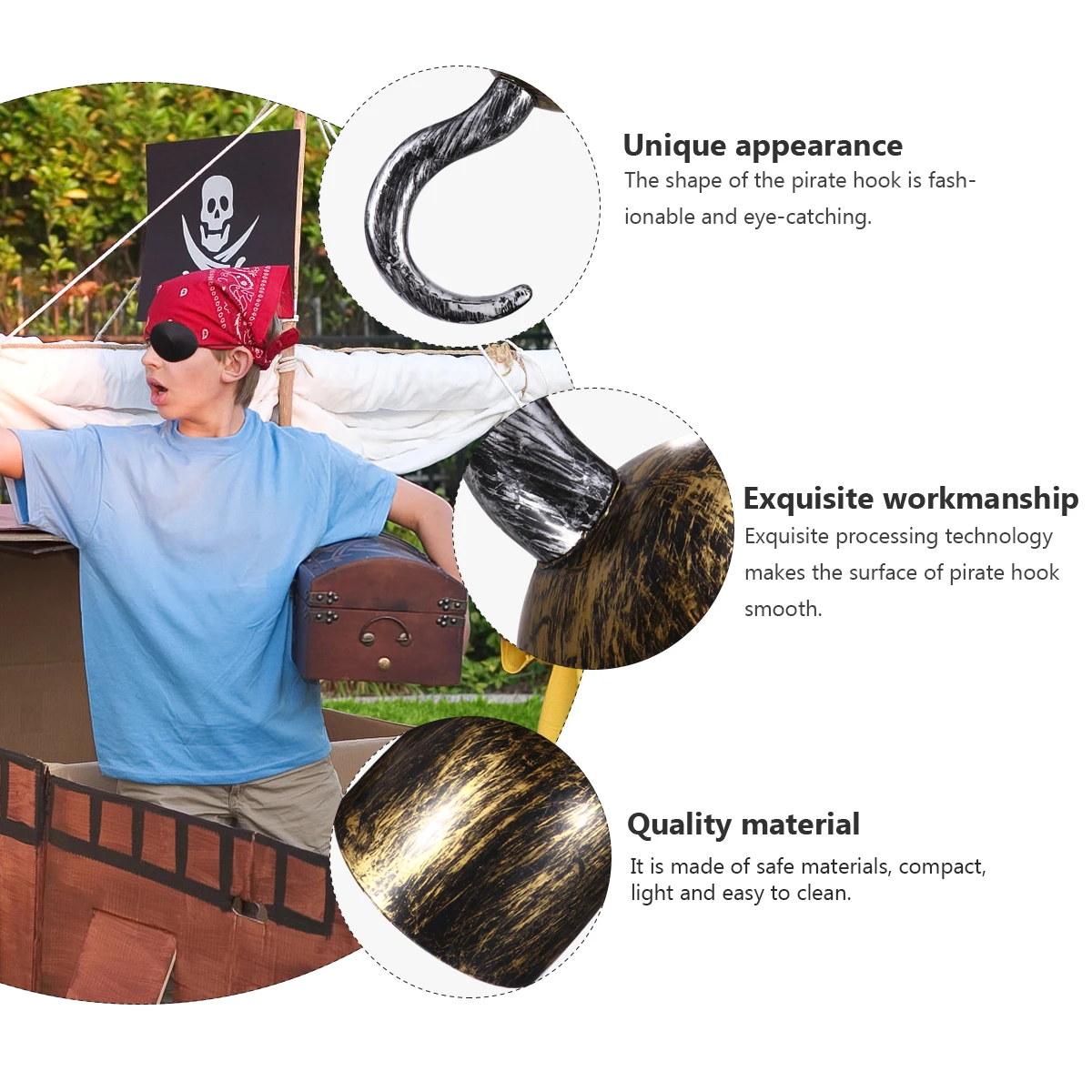 3Pcs Pirate Hook Gloves Detailed Plastic Pirate Props for Halloween Adventures Lightweight Portable Design Plastic Cosplay Hook