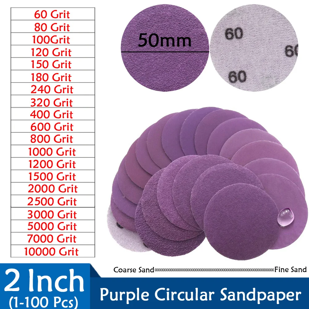 

2 Inch 50mm Wet and Dry Sanding Disc Assorted 60-10000 Grit Sandpaper Hook Loop Aluminum Oxide Sandpaper for Rotary Tools