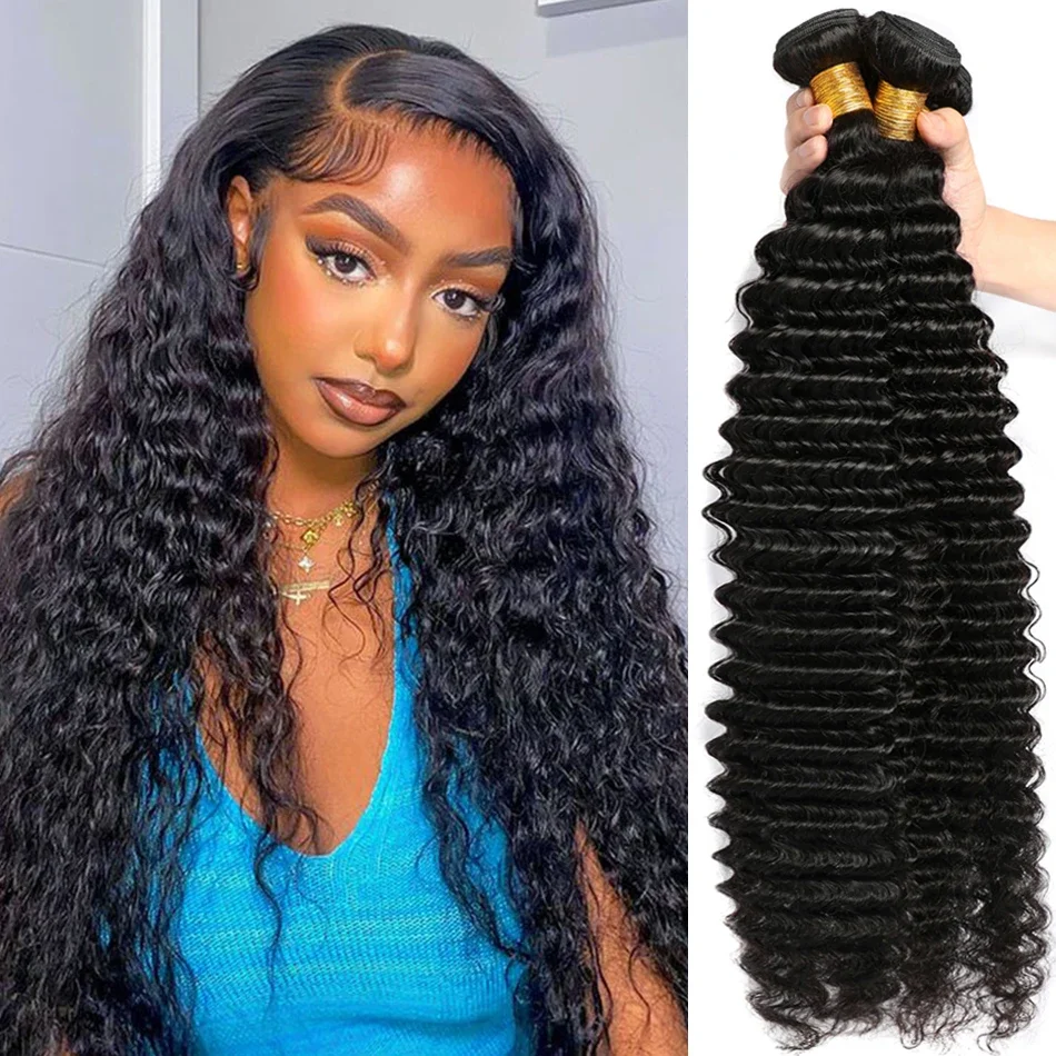 

Deep Wave Bundles Human Hair Brazilian Weaving 100% Raw Virgin Hair 26 Inch 3 4 Bundles Deal Curly Wave Natural Hair Extensions