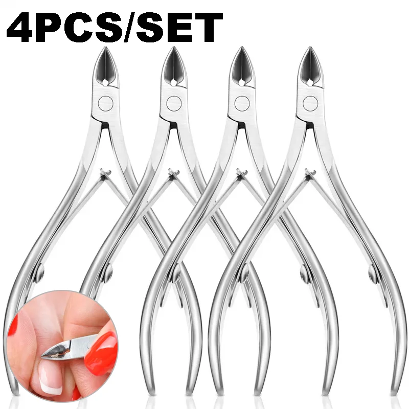 Kit 4 PROFESSIONAL Cuticle Pliers Stainless Steel Blades，Clipper Dead Skin Remover Pedicure Eagle Beak Pliers