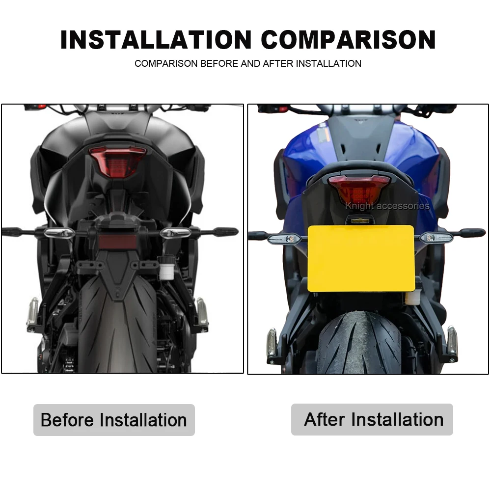 For MT07 MT-07 MT 07 mt07 2025 Motorcycle Rear Short Tail Stock License Plate Holder Tailstock Bracket Integrated LED Light