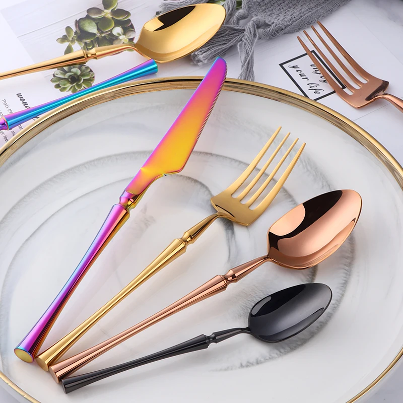 4Pcs Luxury Stainless Steel Cutlery Set Gold Tableware Knives Forks Spoons Set For Party Wedding Christmas Gift Flatware Set