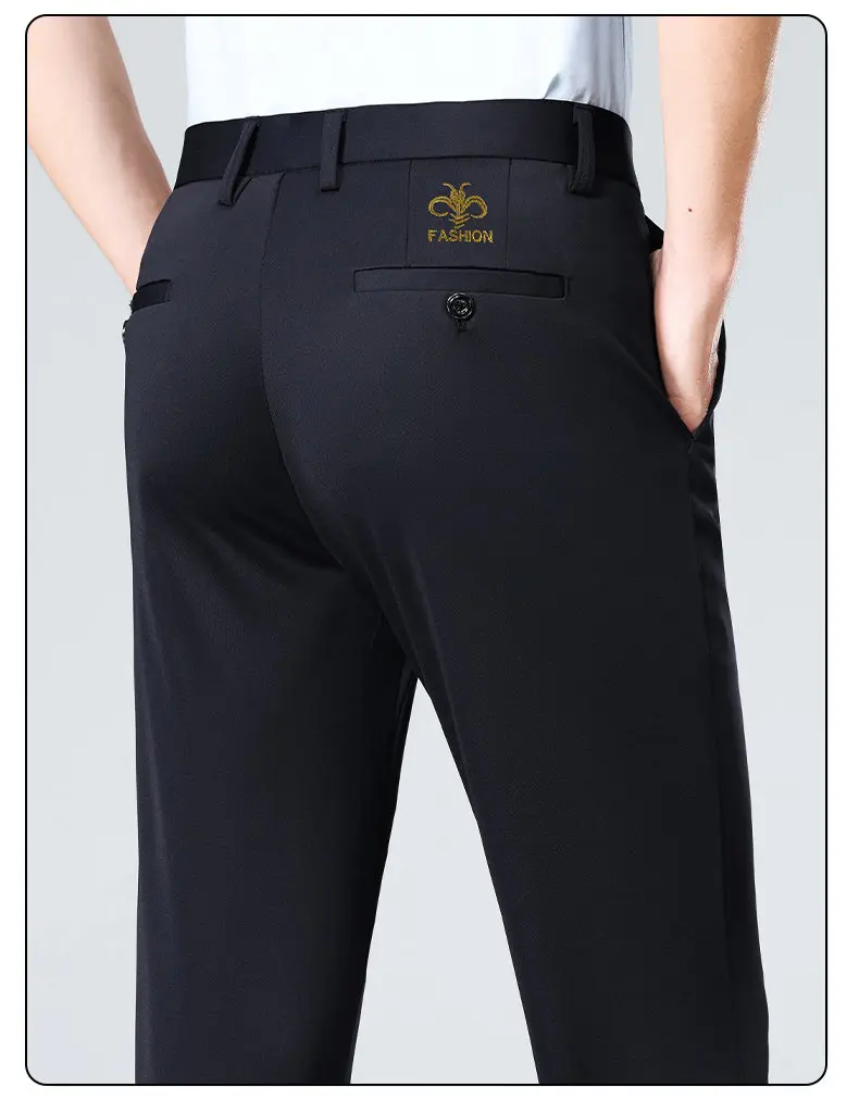 Frühling Sommer Herren Stretch-Hosen Smart Casual Anzughosen Knitterfreie Anzughosen mit Stickereimuster – Detail 3