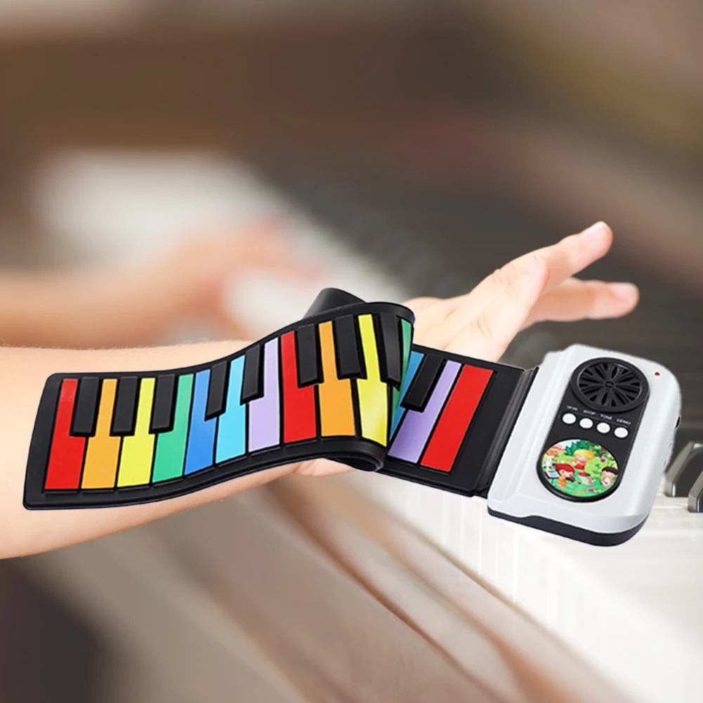 49 Keys Flexible Roll Up Piano Inner Drum Model Function Hand Pianos USB Input MIDI Out Soft Silicone for Music Lovers Beginners