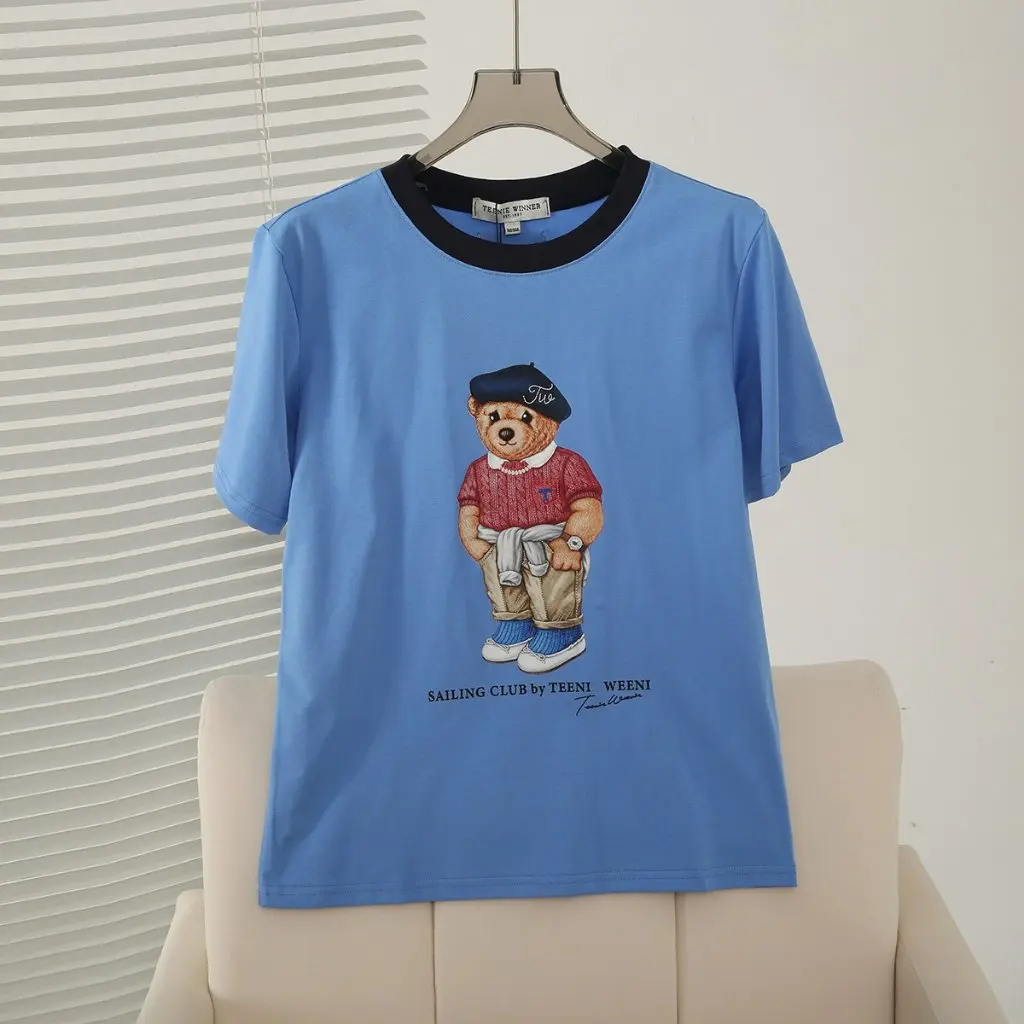 

Women's Preppy Style Casual Energetic round Neck Printed Short-Sleeved T-Shirt Summer Contrasting Design Trendy Top