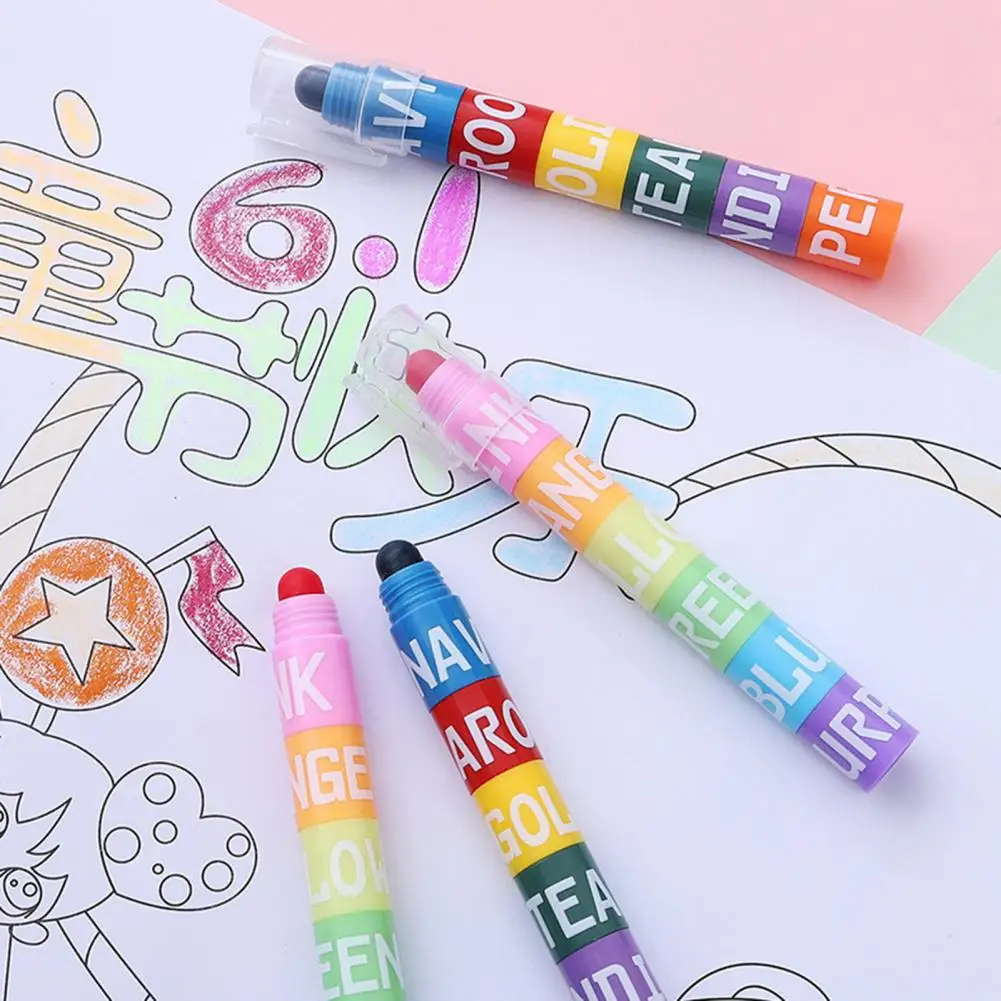 책 마커펜 하이라이터 펜, 라운드 팁, 빠른 건조 크레용, DIY 앨범 드로잉 미술 용품, 6 가지 색상