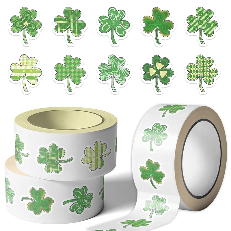 

Наклейки-тролики на день Святого Патрика, рулон 500 шт., водонепроницаемые наклейки с рисунком зеленого клевера для ноутбука, телефона, уплотнительные наклейки
