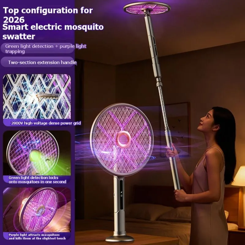 AAAN-New Electric Mosquito Killer Rechargeable 2-In-1 Telescopic Mosquito Swatter With Light Trap And Electric Shock Feature