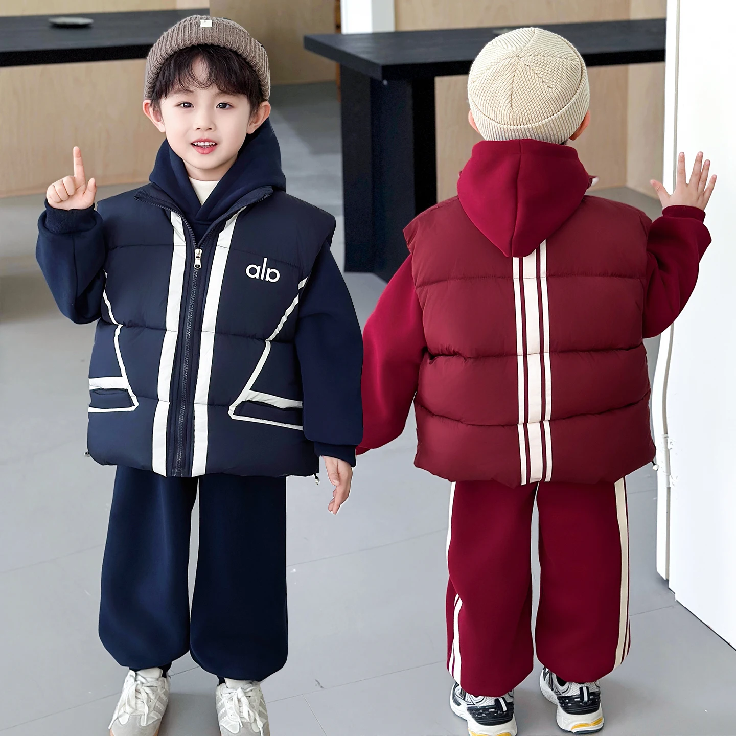 

Thiened Fce Baby Boy Winter Clothes Set Long Sve Cotton Sweatirt Vest Trousers Tee-piece Casual Sportswear