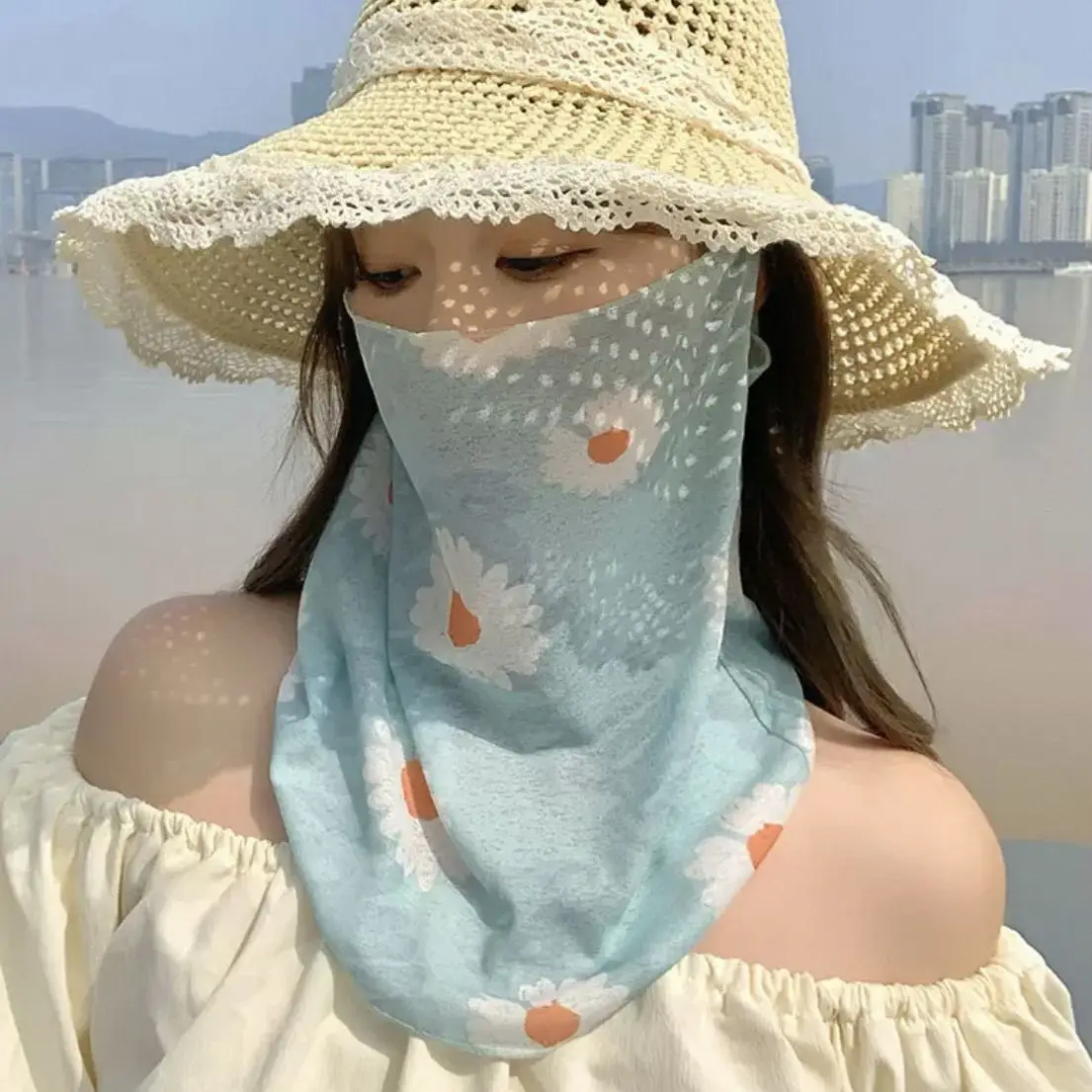 قناع واقي من الشمس صيفي كامل الوجه للنساء أثناء القيادة وركوب الدراجات، وشاح مقاوم للأشعة فوق البنفسجية، قناع للوجه، غطاء حماية للرقبة