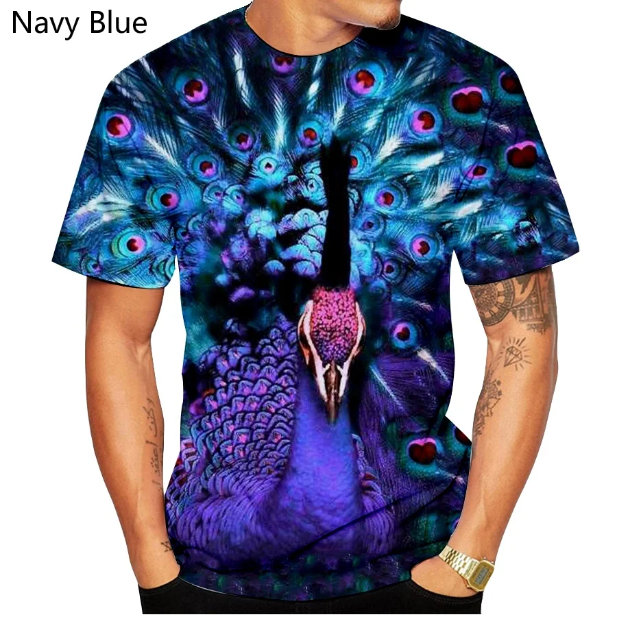 Fashion 3d Peacock Printed T Shirt Men/women Innovative Peacock Open Display Short-sleeved Shirt