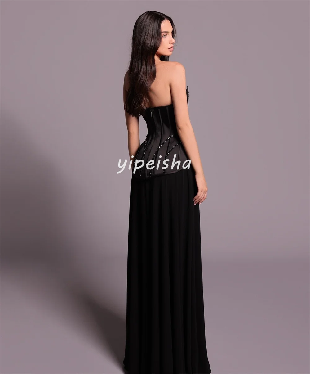 Sukienki szyte na miarę, modne, plisowane, zdobione koralikami i cekinami, o kroju litery A, bez ramiączek, długie, sukienki na specjalne okazje, w stylu chińskim.