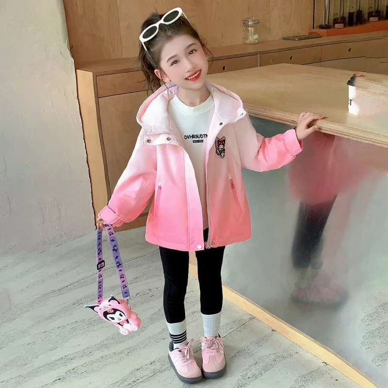 Anime sanhos Kuromi cappotto per bambini cartone animato ragazze giacca con cappuccio addensare caldo creativo luce brillante soprabito inverno bambini vestiti