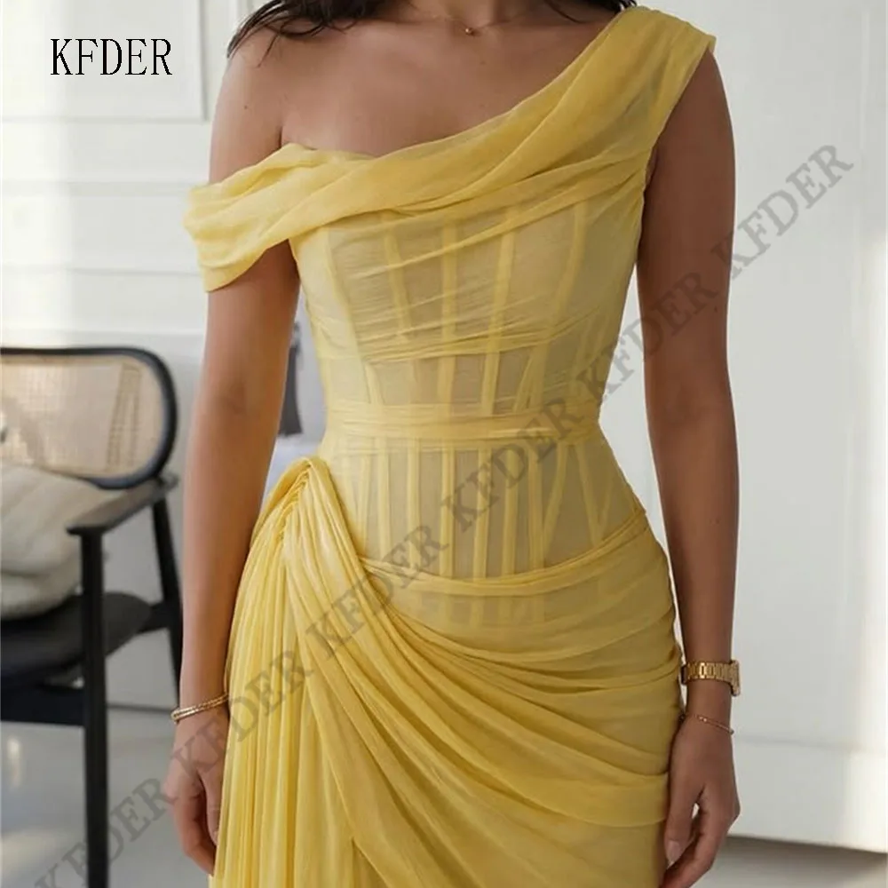 Gold Yellow Mermaid Evening Dress Off Shoulder Bobycon Prom Dress Sexy Pleats Party Gown Brithdays Dress Evening Dresses