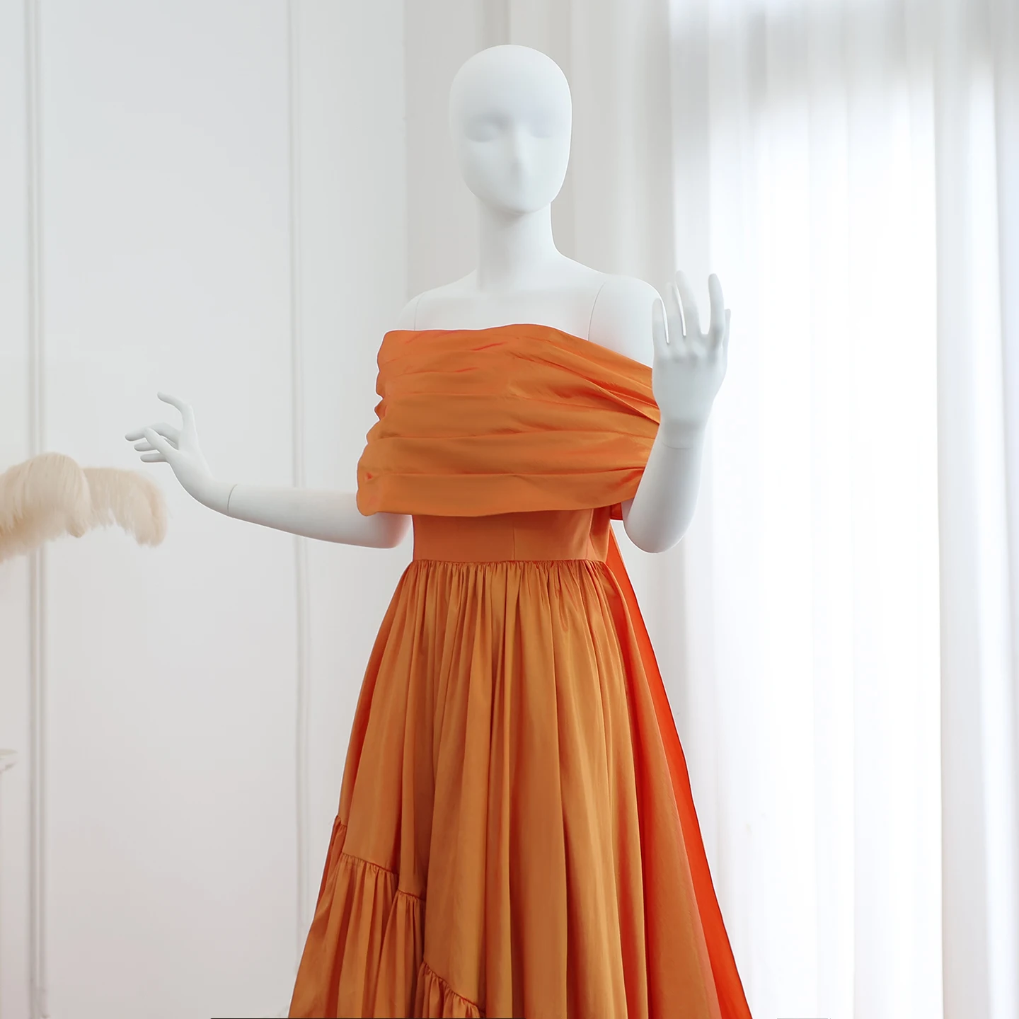 Sharon disse rosa fora do ombro alto baixo árabe evning vestido para casamento feminino laranja babados festa formal vestidos sf020 personalizado