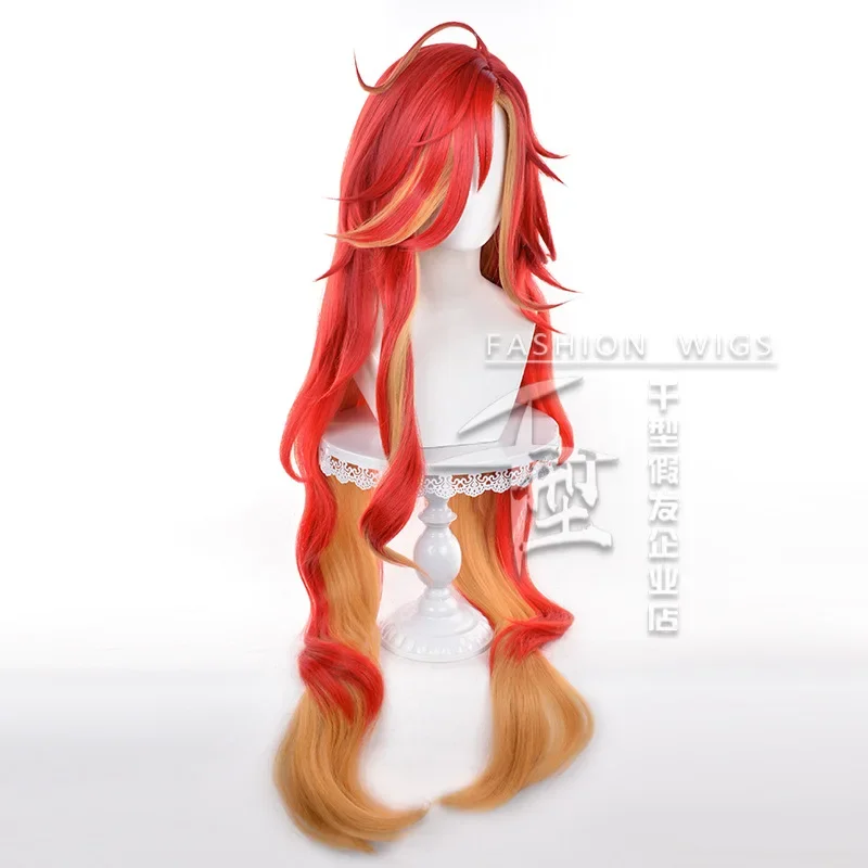 Game Genshin Impact Mavuika Cosplay Wig 90cm Long Red Mixed Yellow Color Wigs Heat Resistant Wig