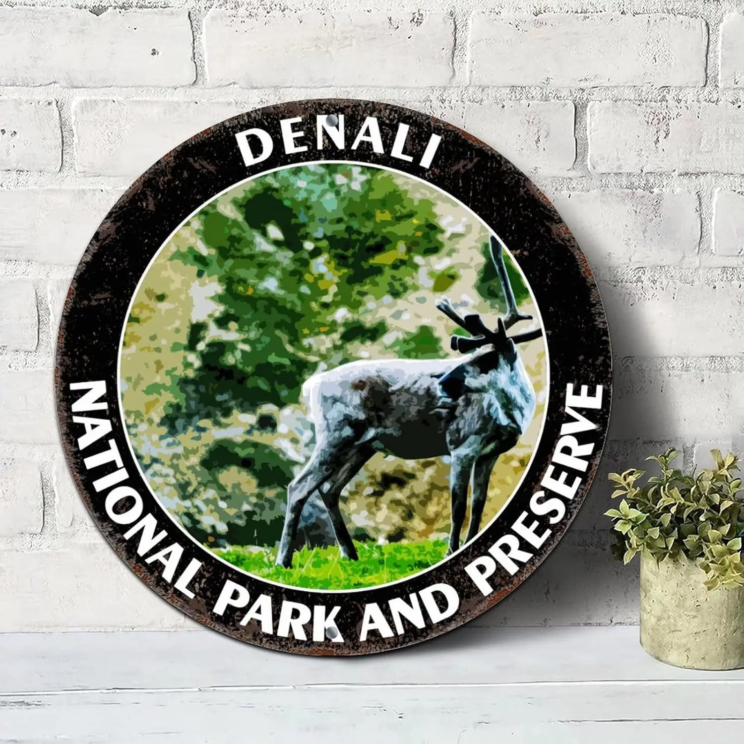 Denali National Park And Preserve Signs Round Metal Tin Signs Modern Cityscape Metal Wall Art Wall Sign Wall Plaques Farmhouse W