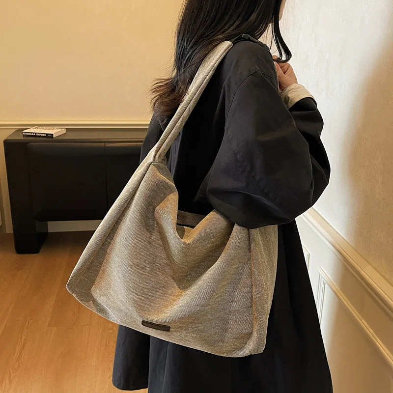 

Осенне-зимняя парусиновая сумка-тоут для женщин, большая вместительная сумка на плечо, легкая повседневная сумка для универсального ноутбука, сумка через плечо