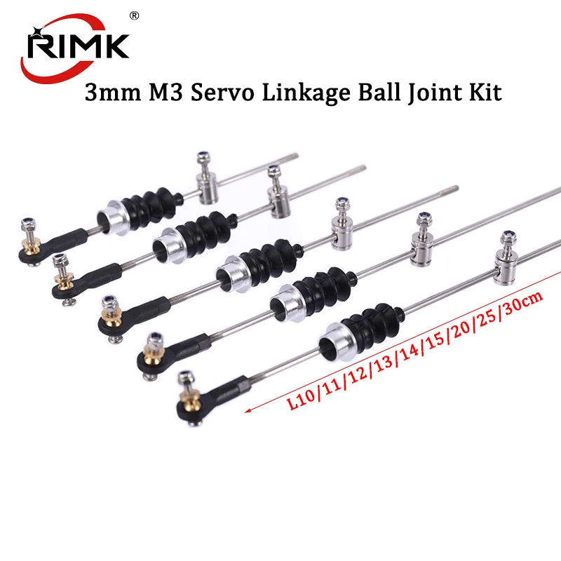 

RC Boat 3mm M3 Servo Linkage Ball Joint Kit - Adjustable Stopper + Seal Bellow + 100-300mm Push Rods - Metal Connector Parts