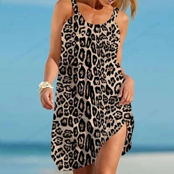 New Luxury Leopard Print Dress Women's Fashion Summer Strap Beach Dress Bohemian Sleeveless Party Dresses Elegant Sundress Hem