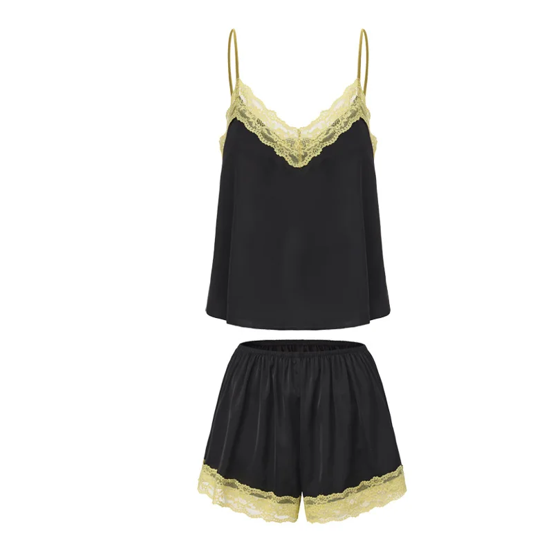 Lace Camisole Top With Chest Pads And Shorts Pajama Sets Casual Pure Desire Style Shorts Sets Backless Deep V Sleeveless HOQJ