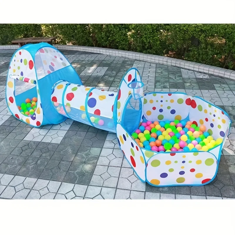 Children's Indoor Ocean Ball Pool Three-in-one Tunnel Fence Toys, Convenient Baby Crawling, Outdoor Shooting Game Park Toy House