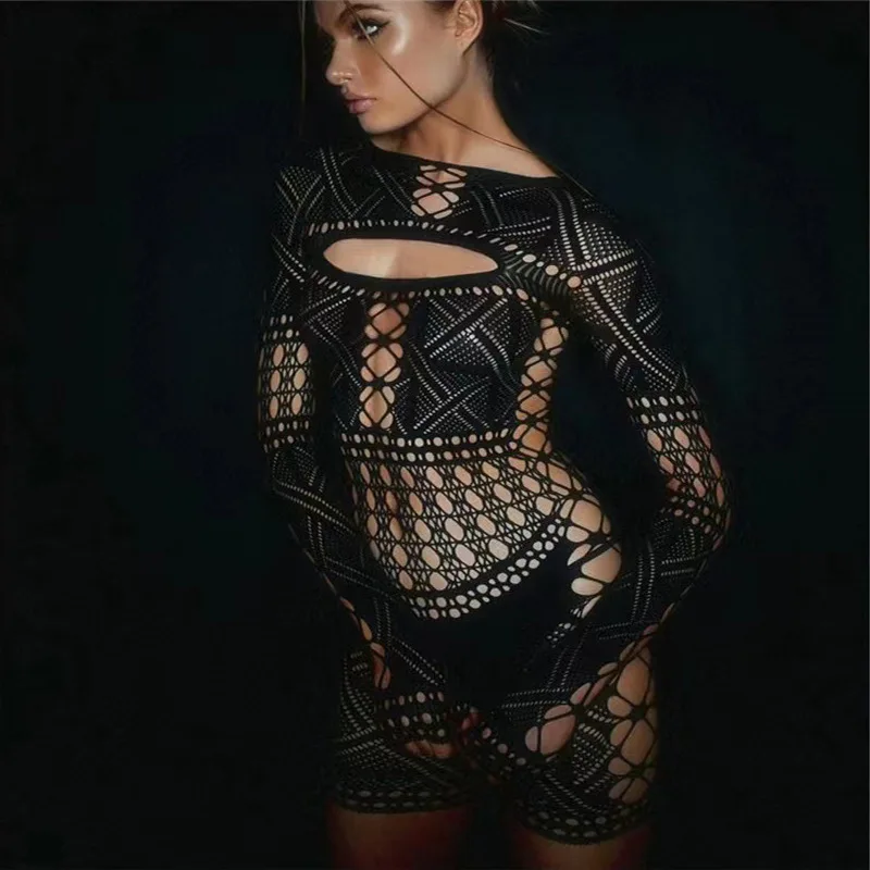 New Fun Hollow Out Perspective Mesh Clothes Sexy High Elastic Jumpsuit Body Suit  Lingerie  Fishnet Bodysuit  Sexy Lingerie