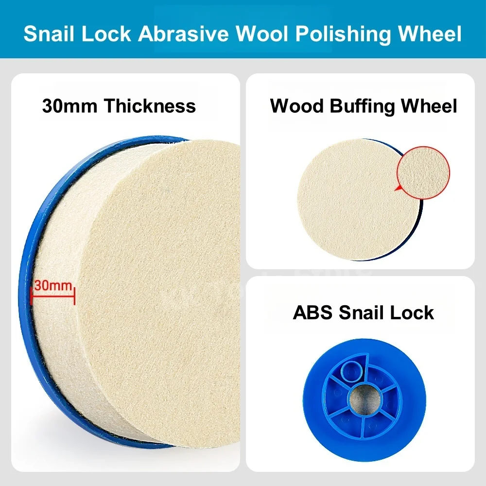100mm Snail Lock Wool Felt Polishing Wheel Pad Buffing Polishing Disc for Metal, Marble, Furniture, Car, Granite, Wood, Glass