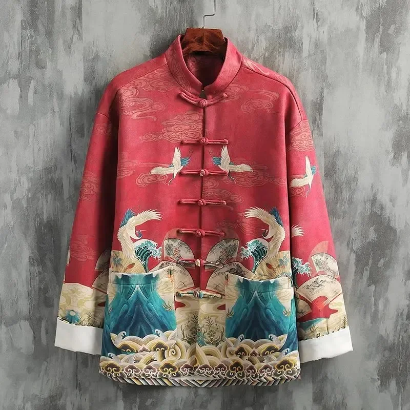 Women's Jacket  Outerwears Spring and Autumn Chinese Style Tang Suit Crane Style Stand Collar Buckle Printing Hanfu Jacket Coat