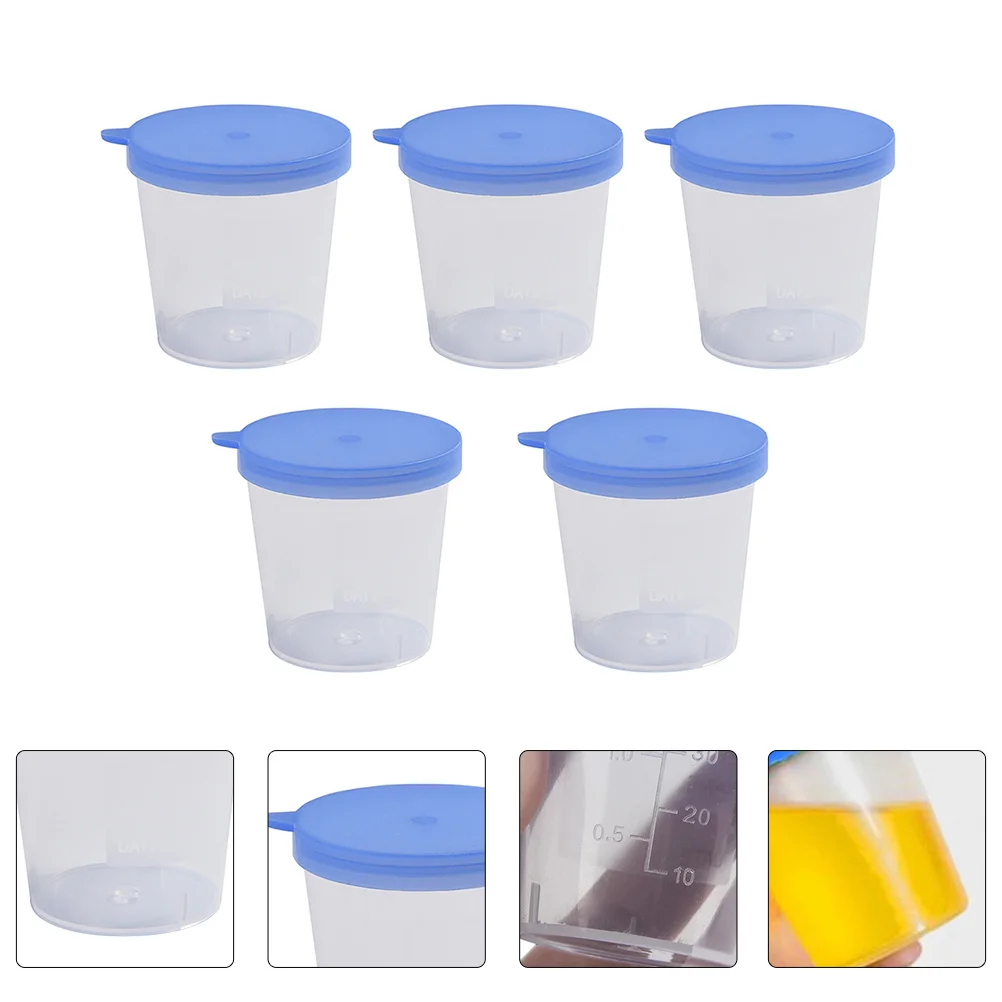 

5pcs Disposable Urine Cups Medical Specimen Containers Clear Sample Holder Plastic Urine Testing Cup Safe Phlegm Container Fecal