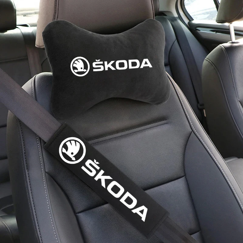 Car Headrest Neck Pillow Seat Belt Shoulder Pad For Skoda Octavia Fabia Rapid Kamiq Scala Kodiaq Superb VisionS Yeti Karoq Enyaq