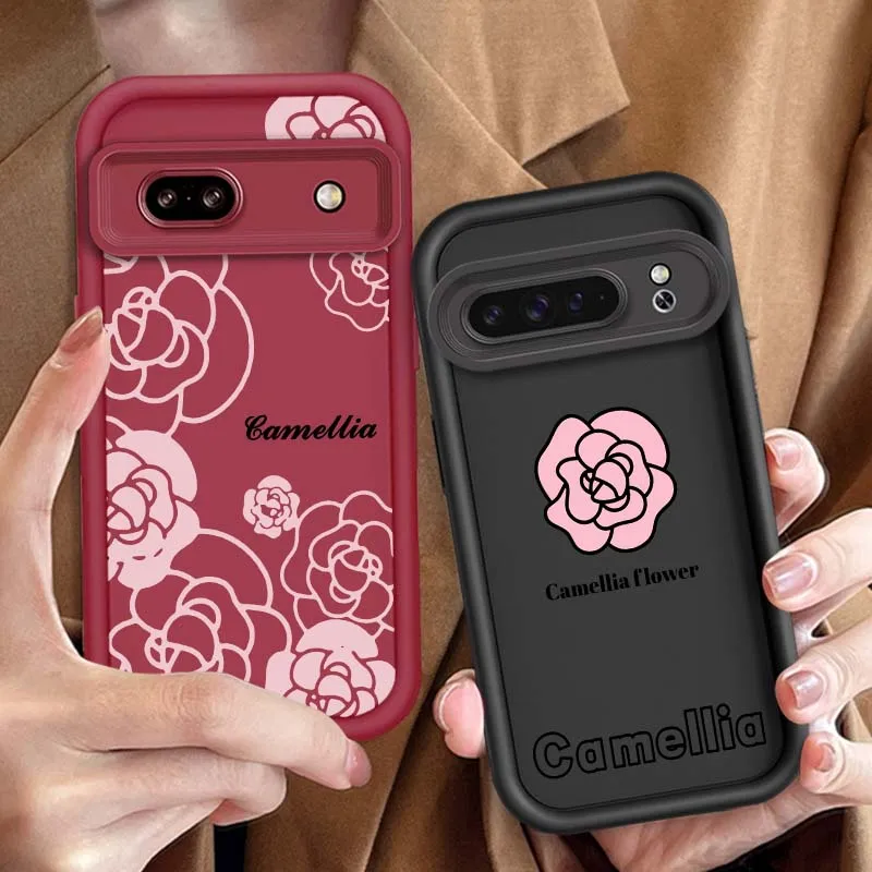 

Pink Fashion Camellia For Google Pixel 9 8A 8 7 7A Pro XL 5G Eye Ladder Soft TPU Shockproof Cover Phone Case