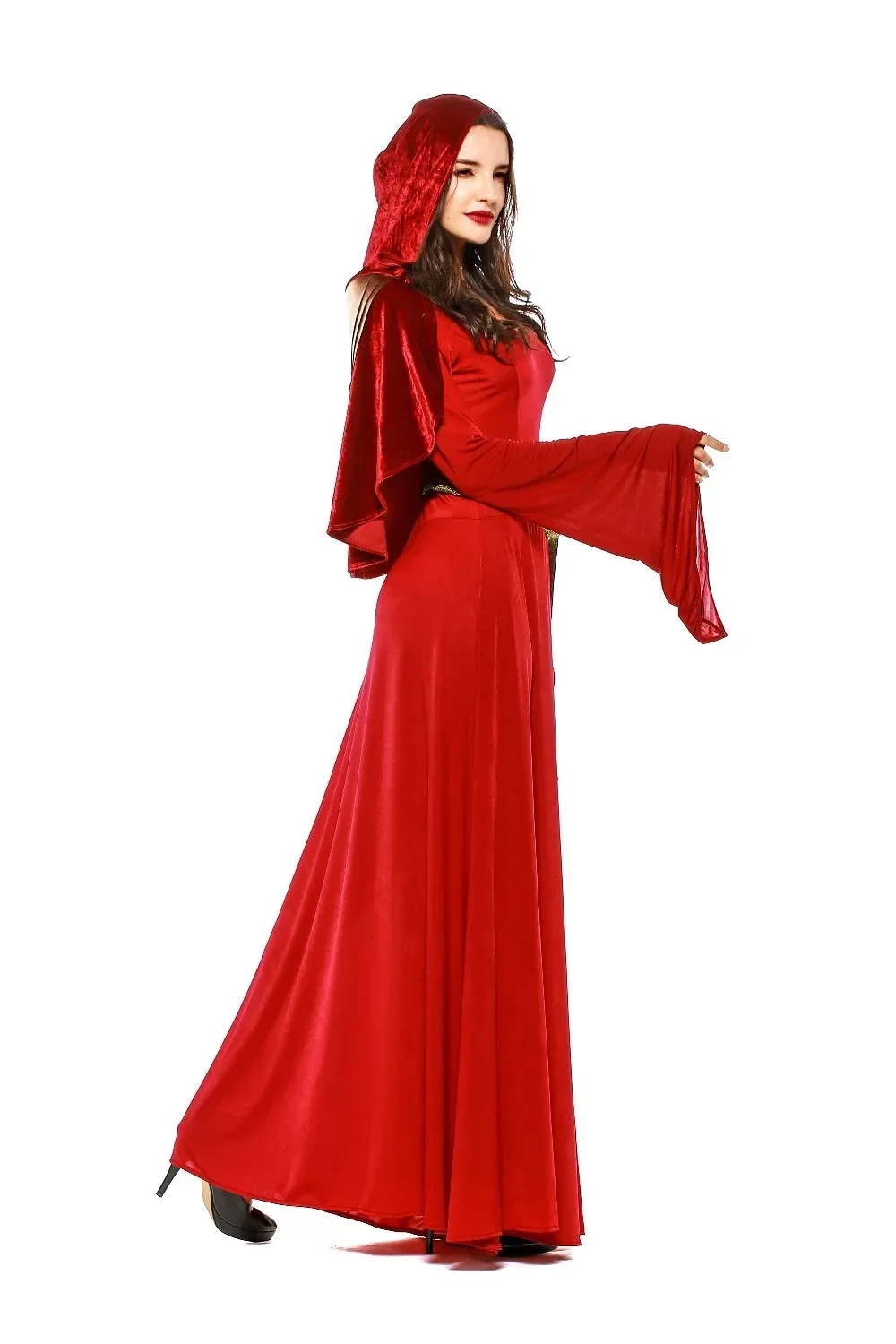 Dark Sorcerer Adult Women Monk Costume Wicked Priest Red Robe Magic Theme Party Halloween