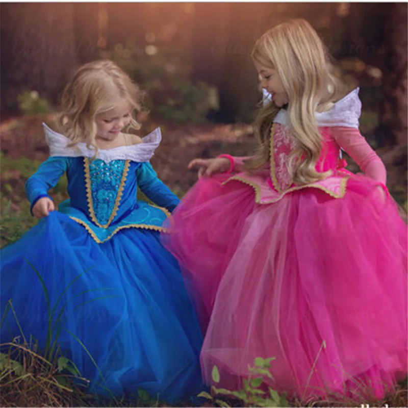 4-10 Years Anna Elsa Dress Girls Snow Queen Elsa Anna Costume Kids Halloween Cosplay Princess Dress Girls Summer Long Dresses