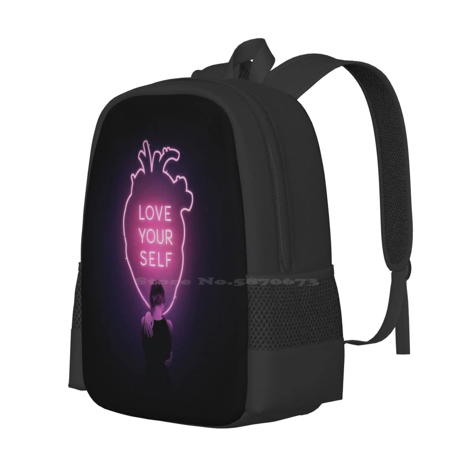 Love Yourself Hot Sale Schoolbag Backpack Fashion Bags Girl Heart Neon Love Typography